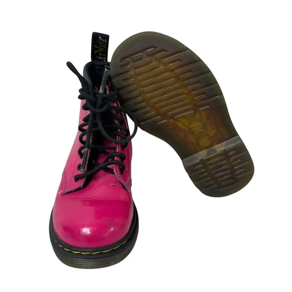 Dr. Martens Baby Girl Size 8 Hot Pink  Patent Leather Lace Up Combat Boots 1460T